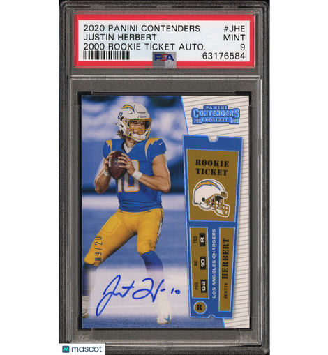 2020 Panini Contenders 2000 Rookie Ticket Autograph Justin Herbert #JHE PSA 9