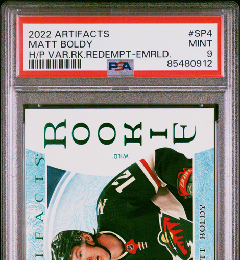 2022 Upper Deck Artifacts Photo Var Emerald Rookie Matt Boldy PSA 9