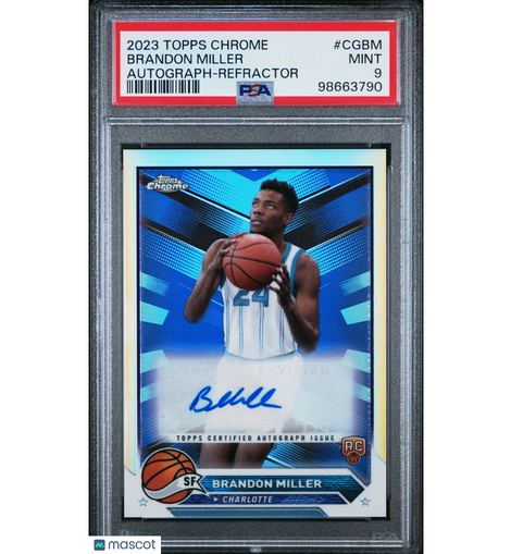 2023 Topps Chrome Brandon Miller #CGBM Autograph Refractor PSA 9 Hornets!