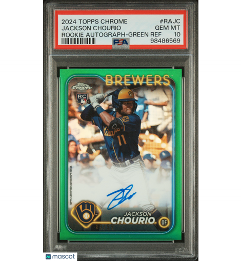 2024 Topps Chrome Jackson Chourio #RAJC Rookie Autograph Green Ref PSA 10!